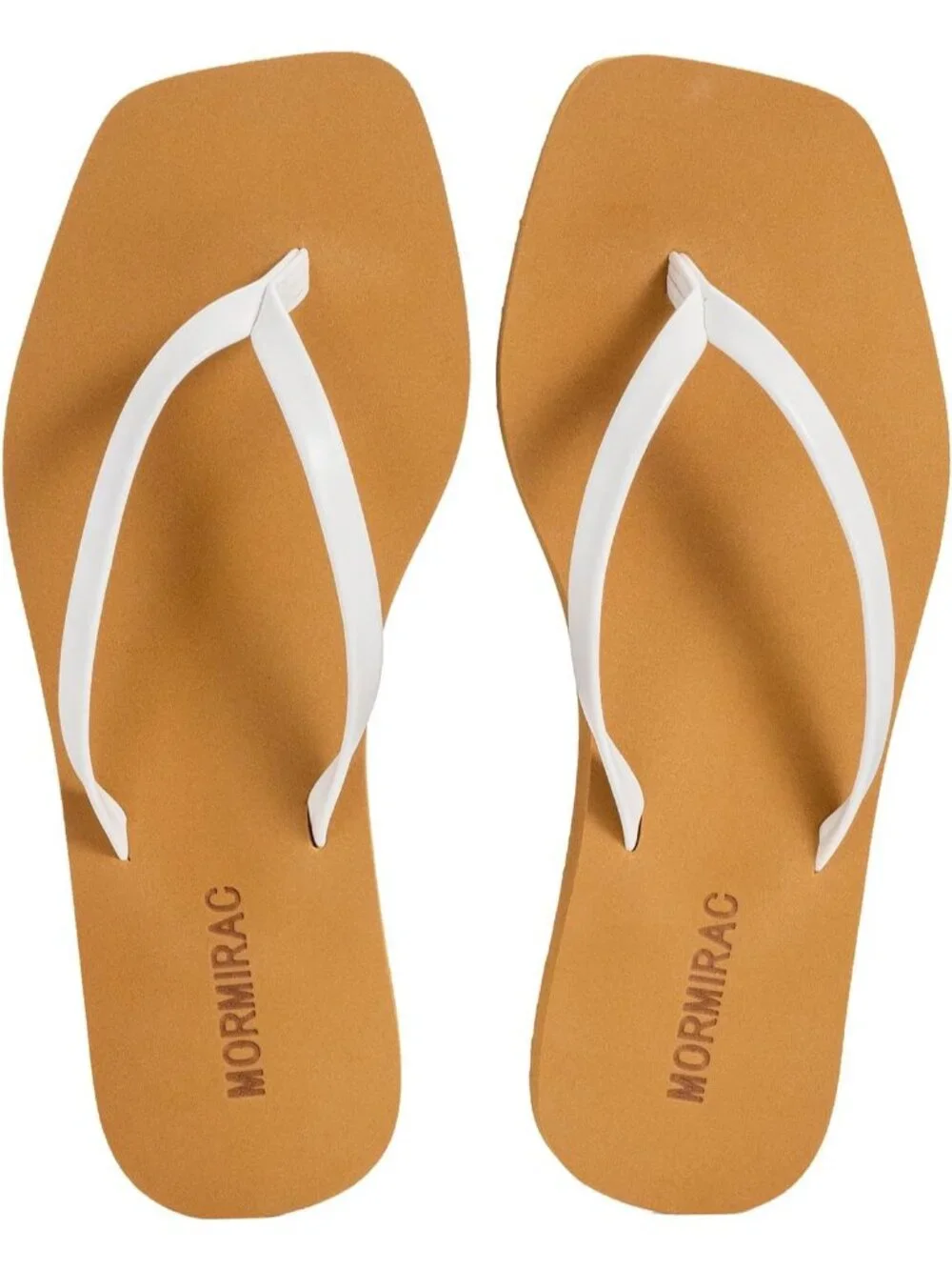 Women's White Rubber Sole Summer Comfortable Flip Flops Square Toe Flat Sandals